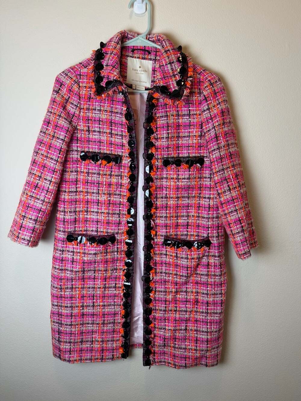 Kate Spade New York Pink Plaid Tweed Coat